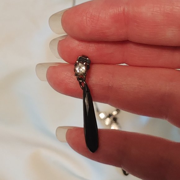 Vintage Jet Black & Rhinestone Pendant Necklace & Earring Set - Picture 3 of 6